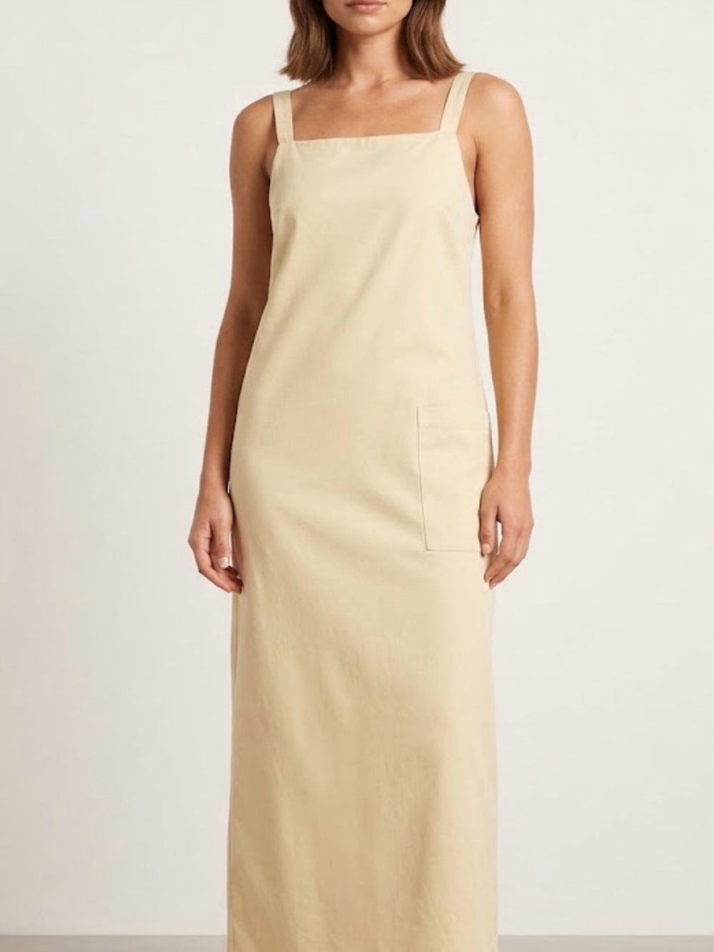 LT Modern Perspectives Beige Sleeveless  Maxi Overall Dress Size 6P back zipper